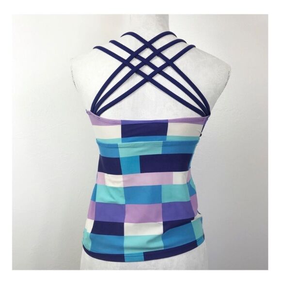 LIME‎ Ricki purple color block strappy tankini swim top - Picture 2 of 8
